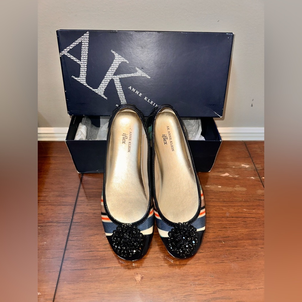 Anne Klein Striped Flats with Beaded Accent
